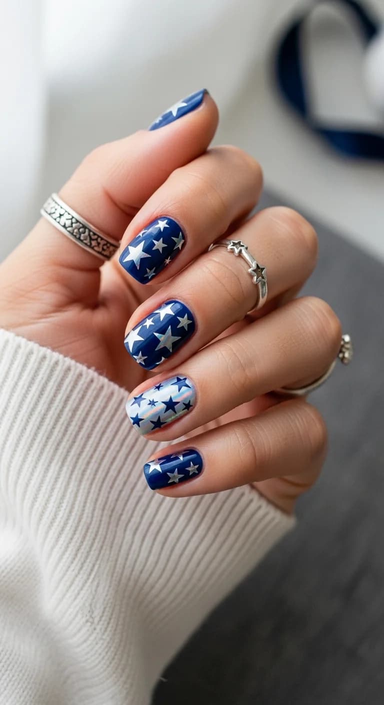 Star-Spangled Navy & Silver Swirls