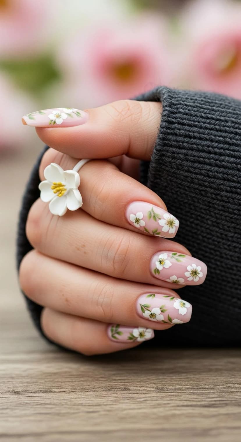 Pale Pink Sheer Base + White Floral Accents