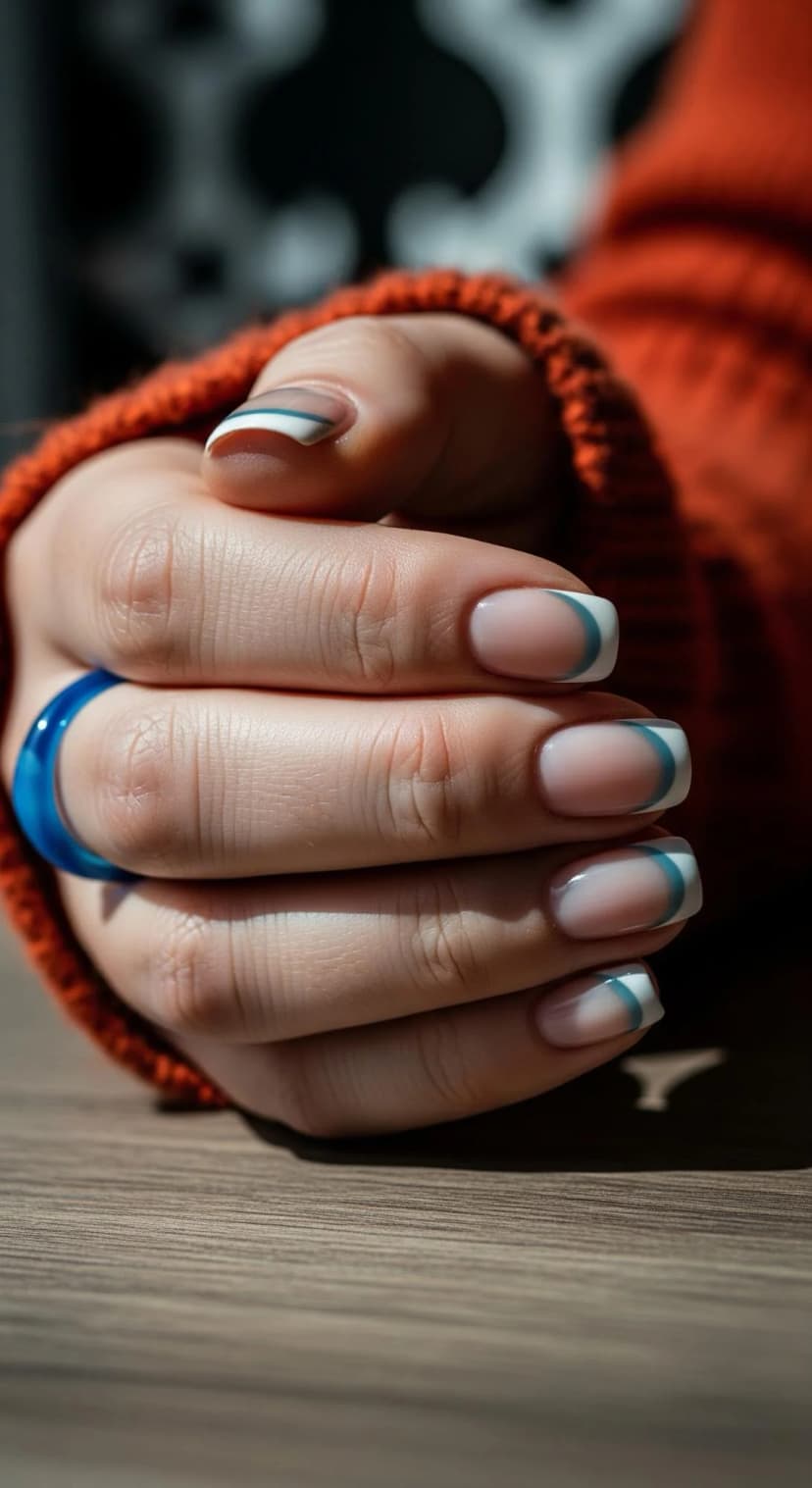 Blue Swirl French Tip Nails