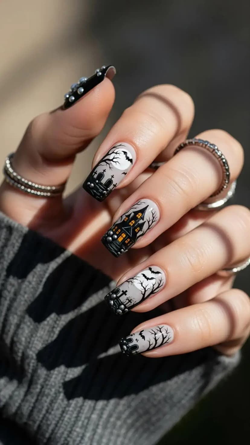 Golden Crescent Moon Nails