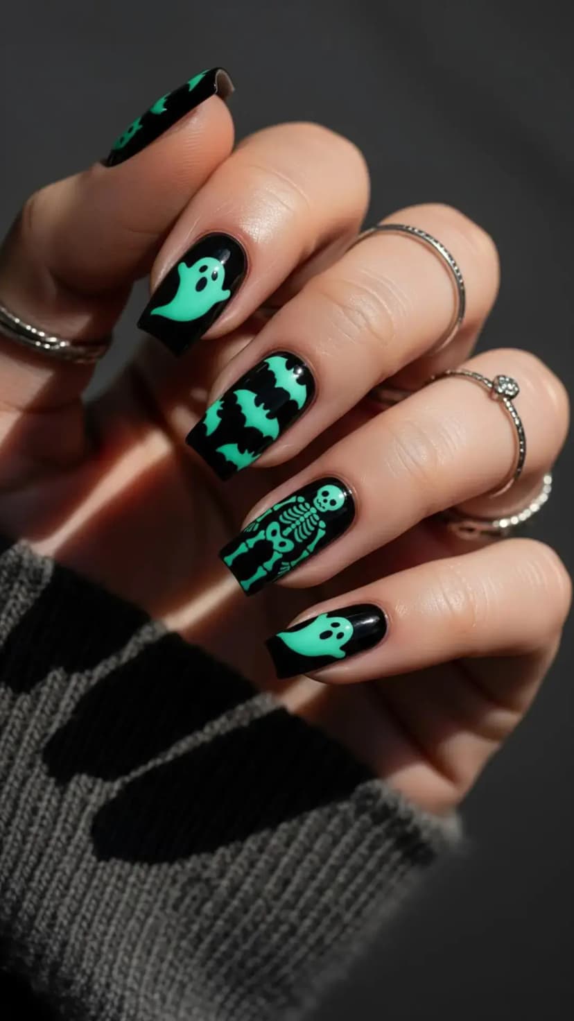 Glow-in-the-Dark Spooky Nails