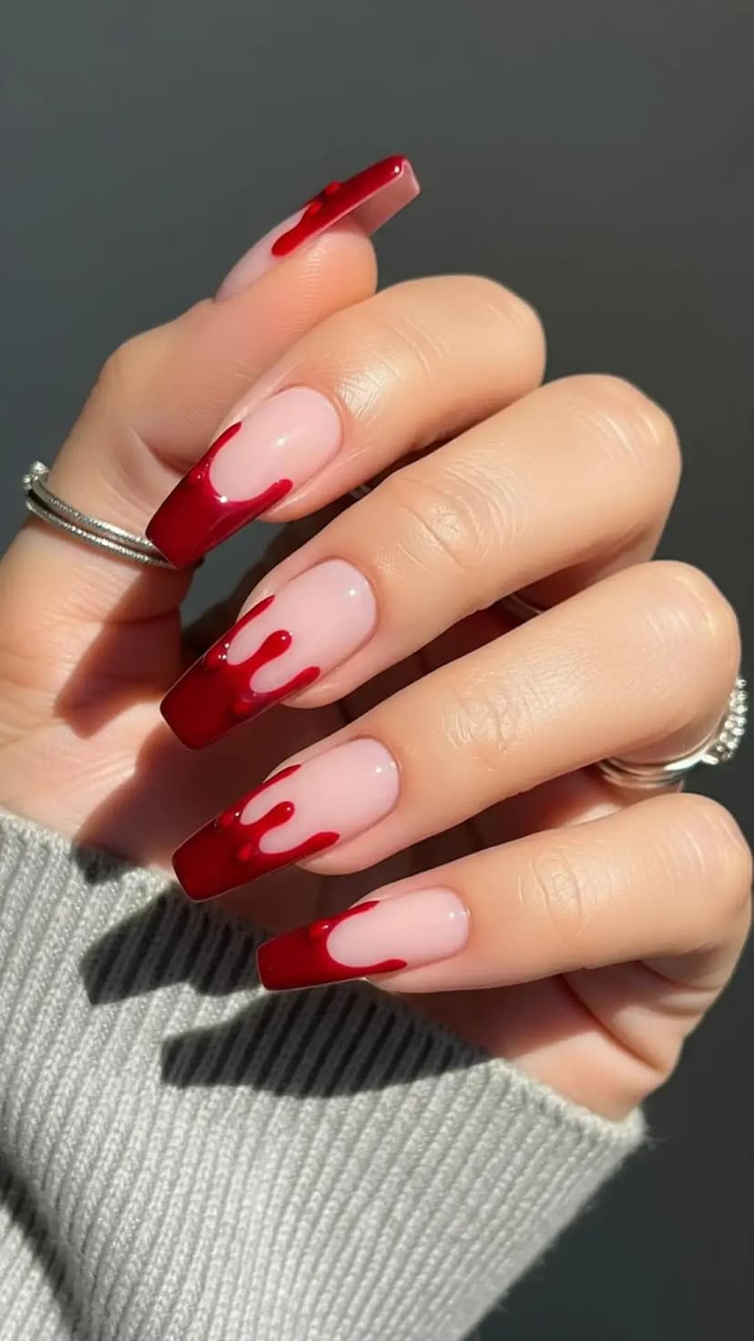 Deep Blood Drip Nails