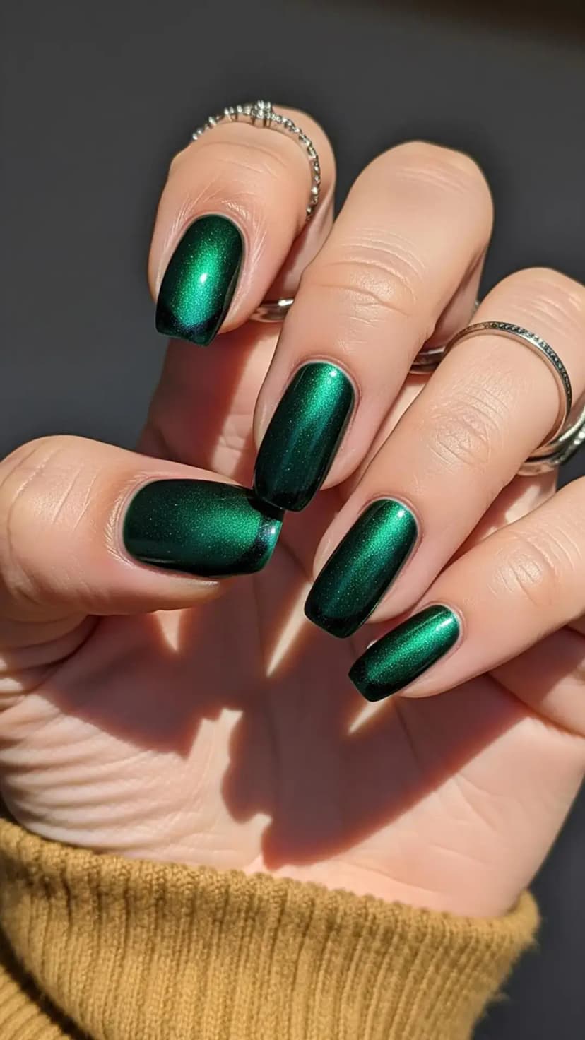 Shimmering Emerald Nails