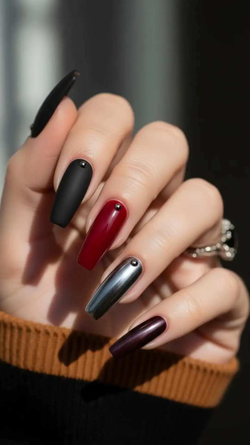 Gothic Chrome Accent Nails