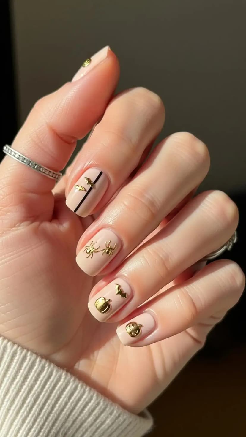 Golden Halloween Motif Nails