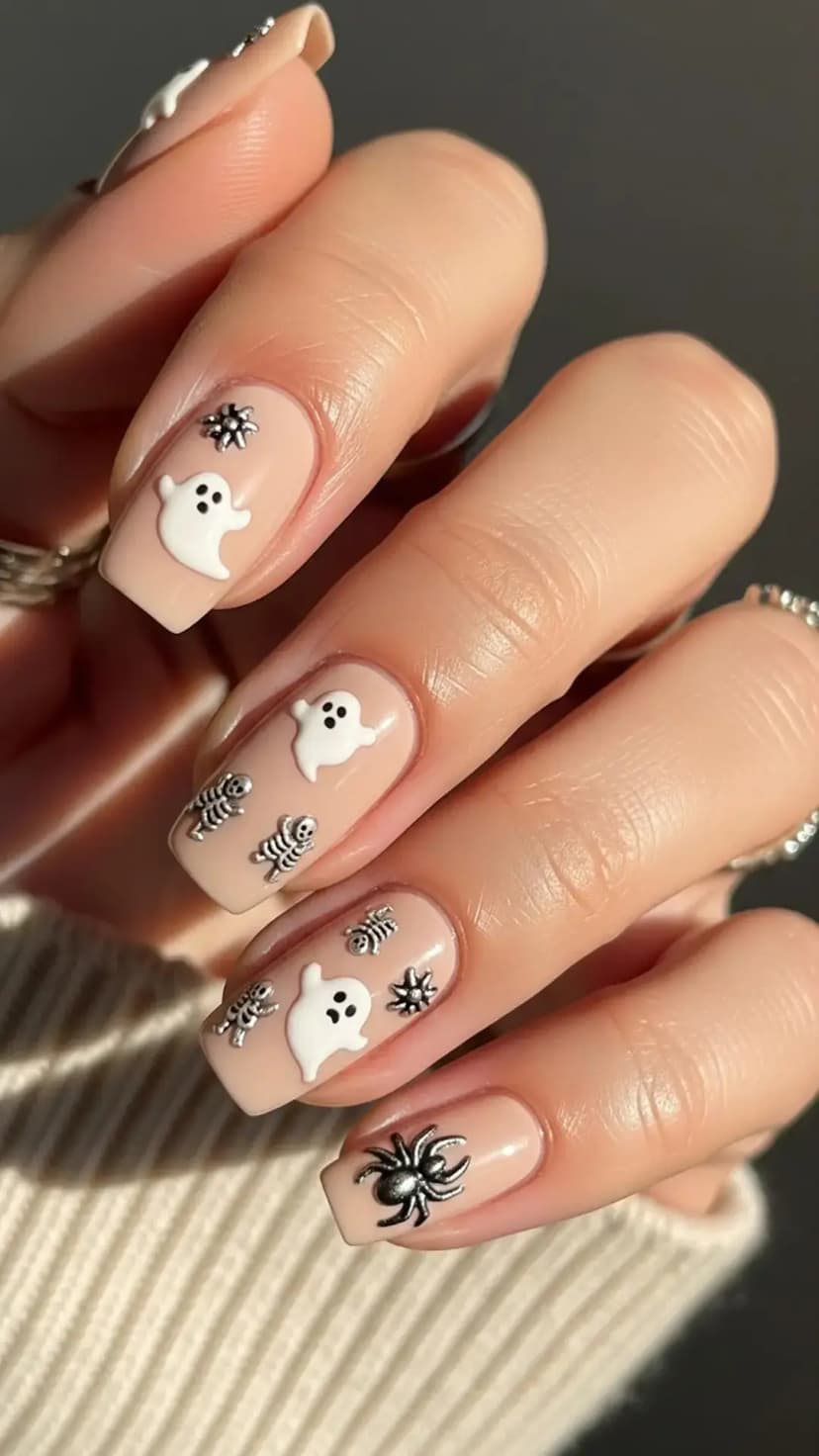 Cutesy Ghost & Spider Nails