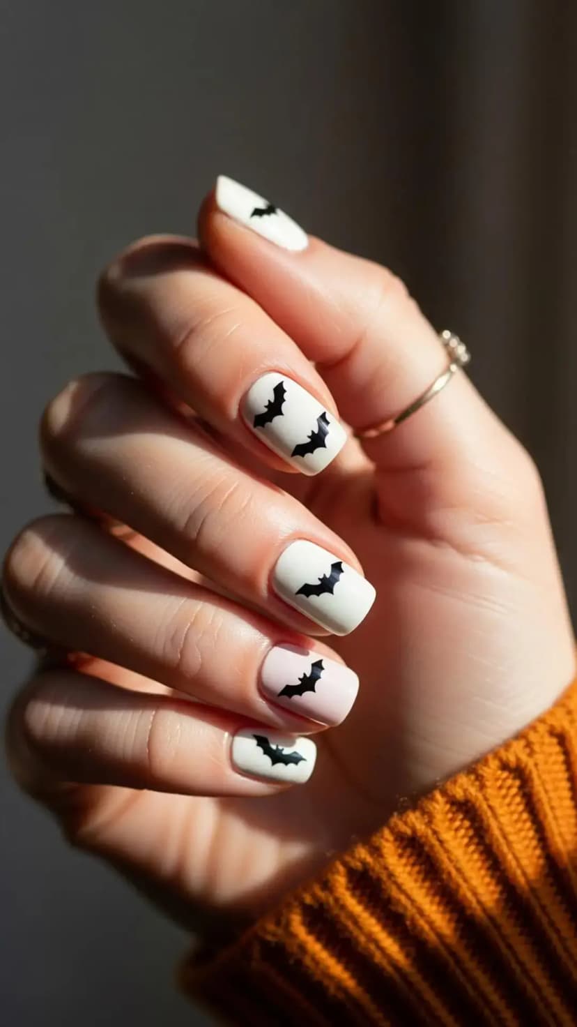 Minimalist White Bat Nails