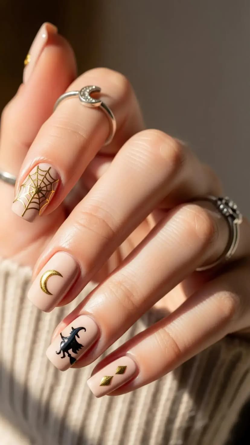Golden Witchy Vibes Nails