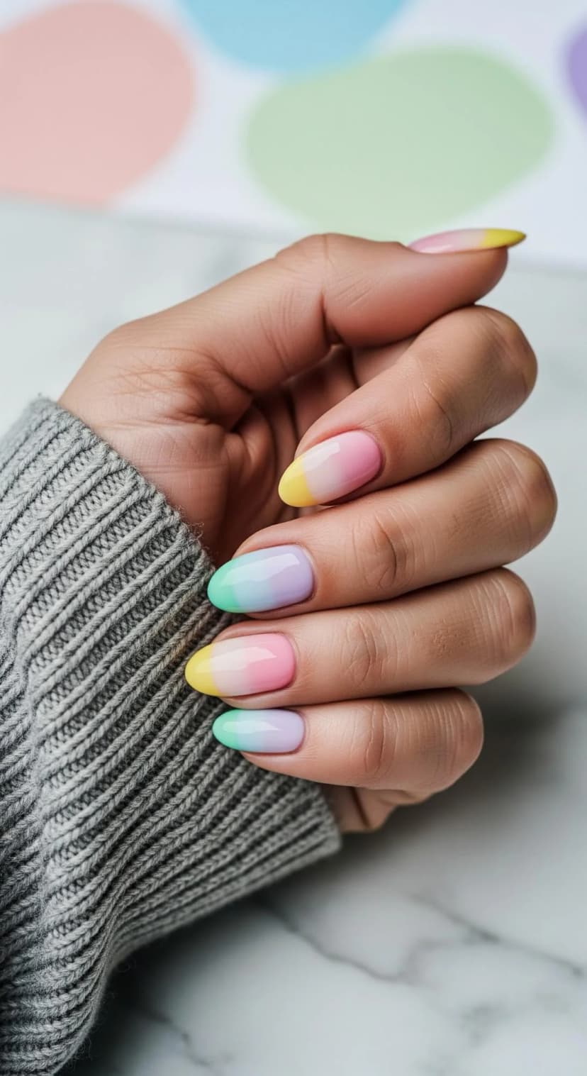 Pastel Ombre Almond Nails