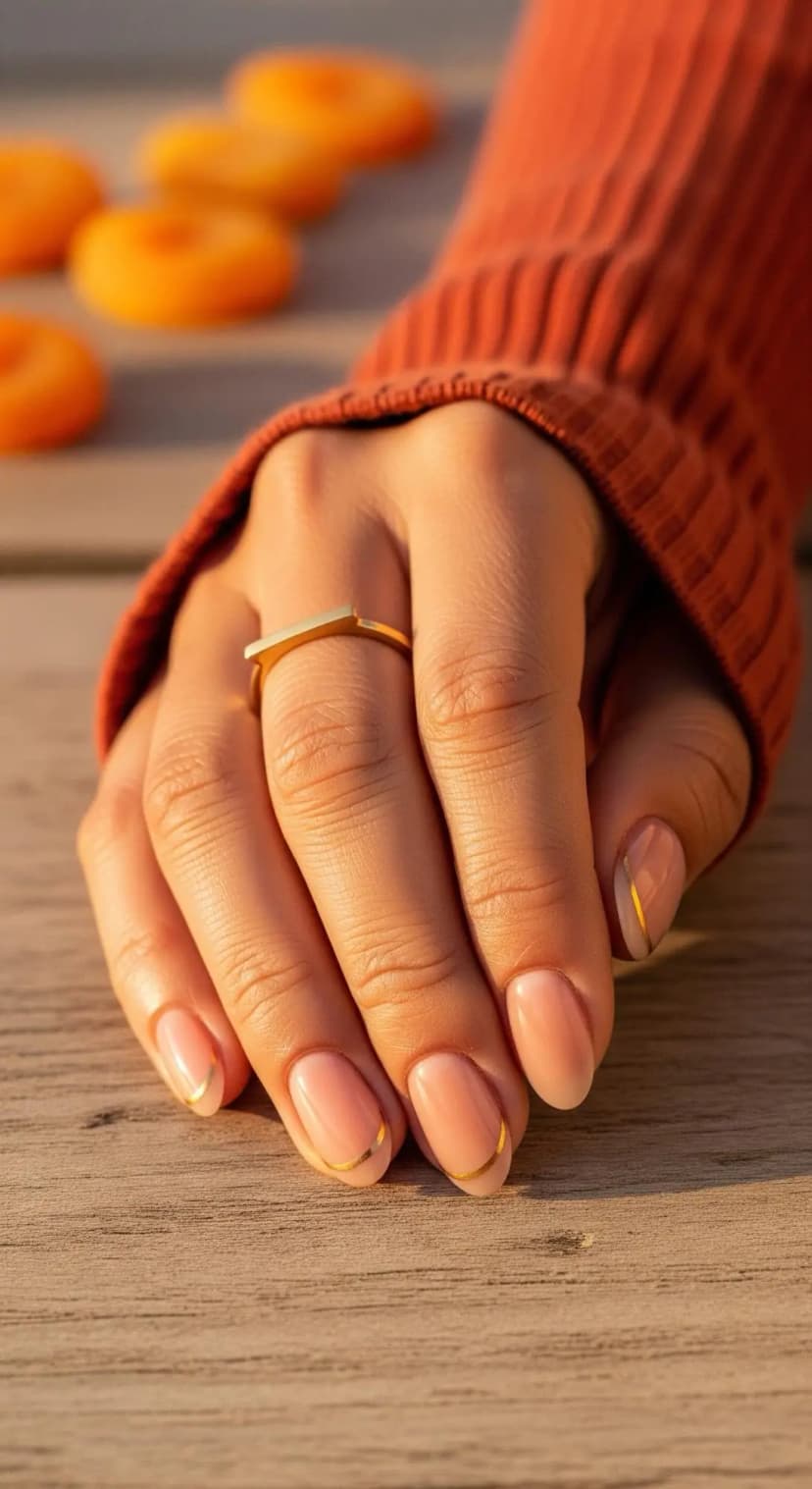 Blush Pink French Tip + Thin Gold Line Accent