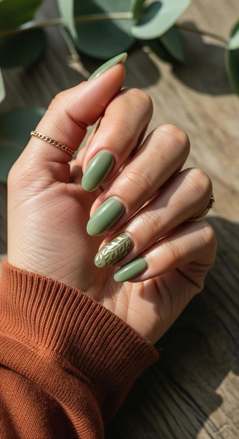 Sage Green Leaf Accent + Gold Foil