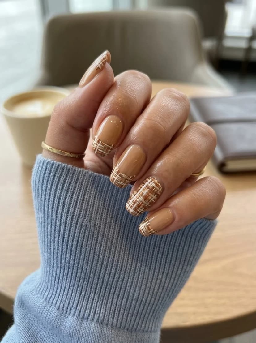Camel Tweed French Tip Nails