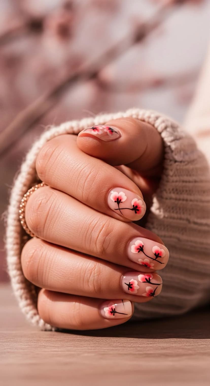 Clear Base with Pink Flowers + Black Branches