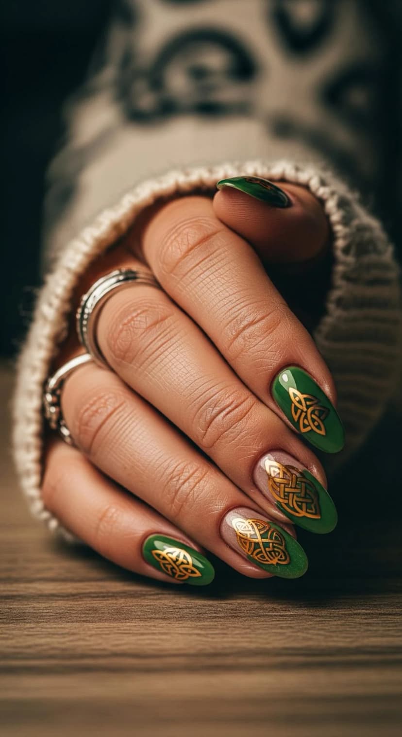 Green Nail Polish + Gold Celtic Knots