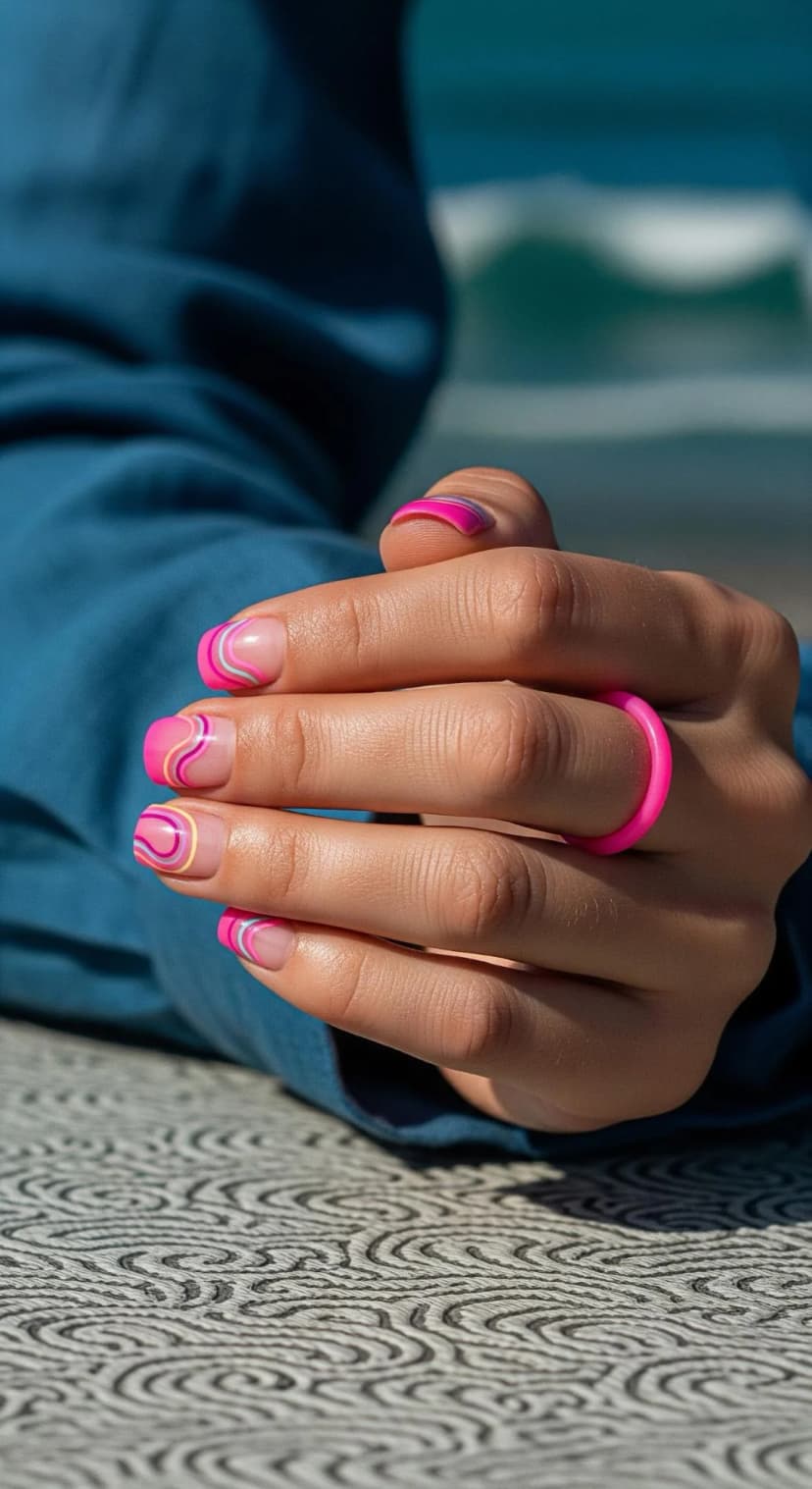 Pink Swirl French Tip Nails