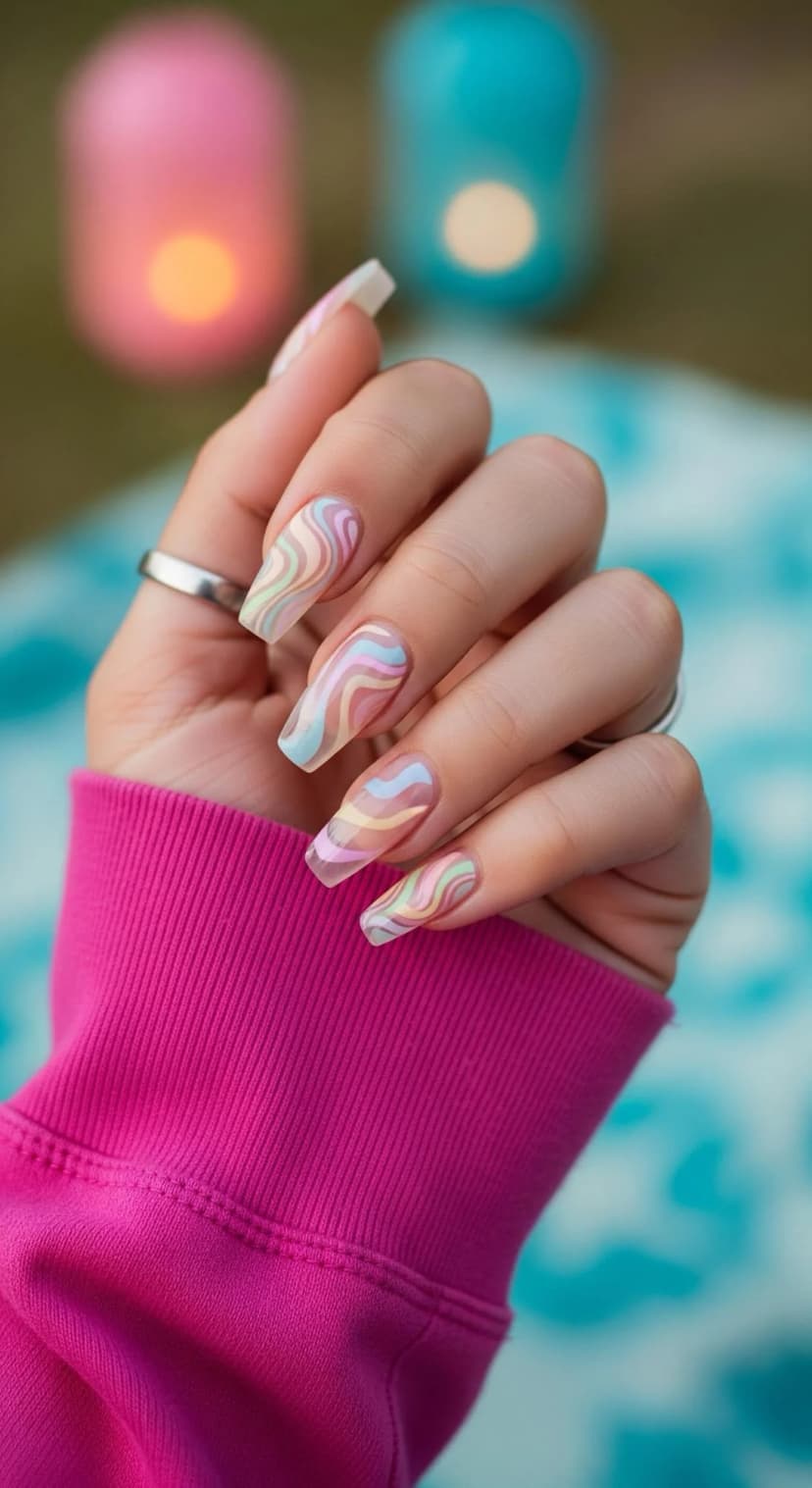 Pastel Wavy Nail Art
