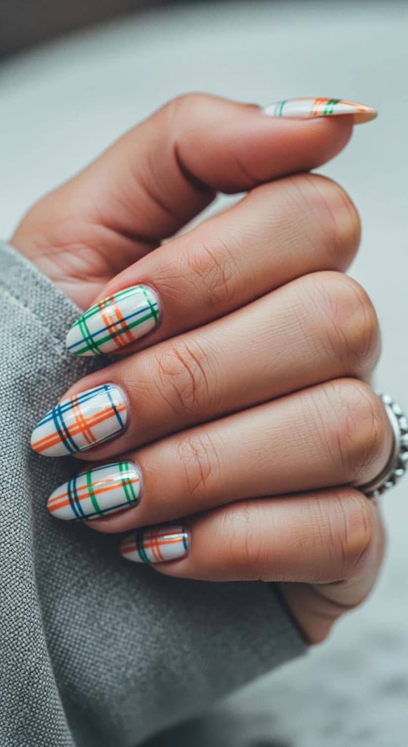 White Plaid Nail Design