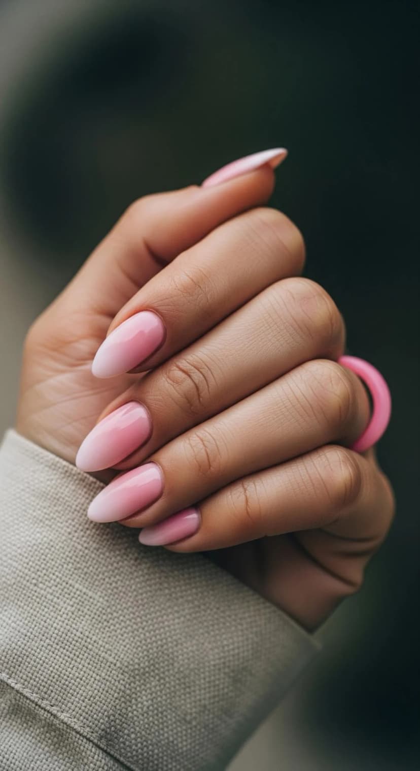 Pink Ombre Almond Nails