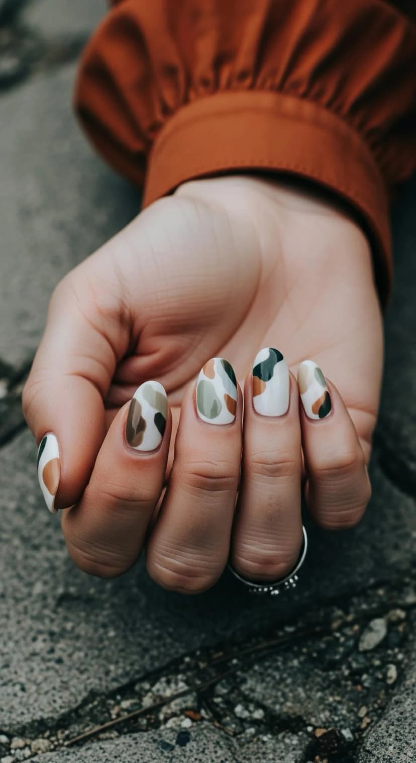 Abstract Swirl Nails in Earthy Tones