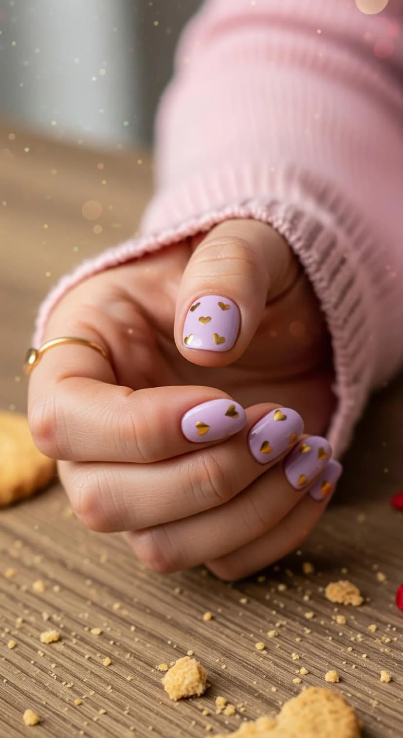 Lilac Nails + Gold Heart Decals
