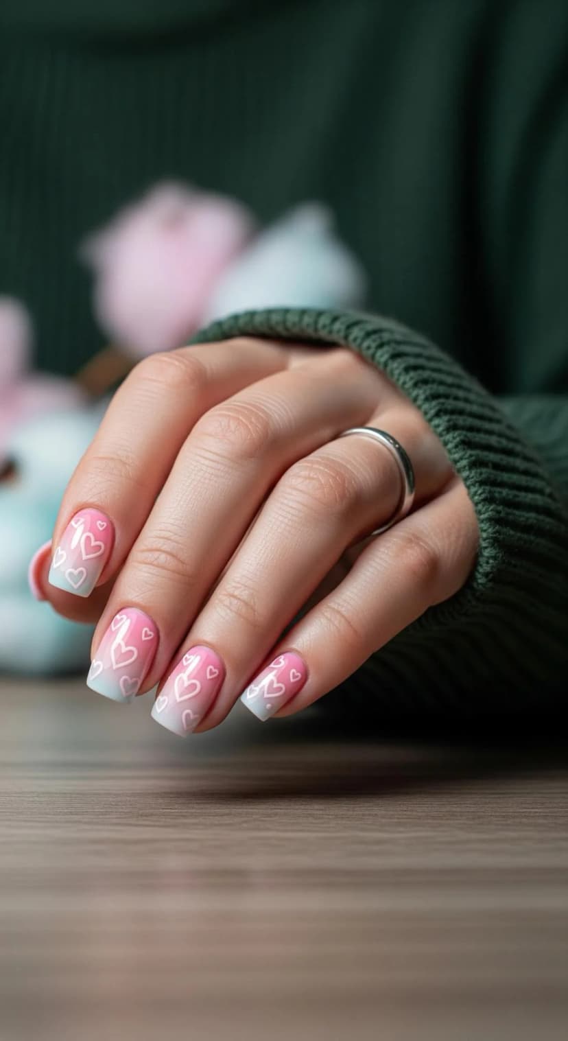 Pink Ombre Hearts French Tip Nails