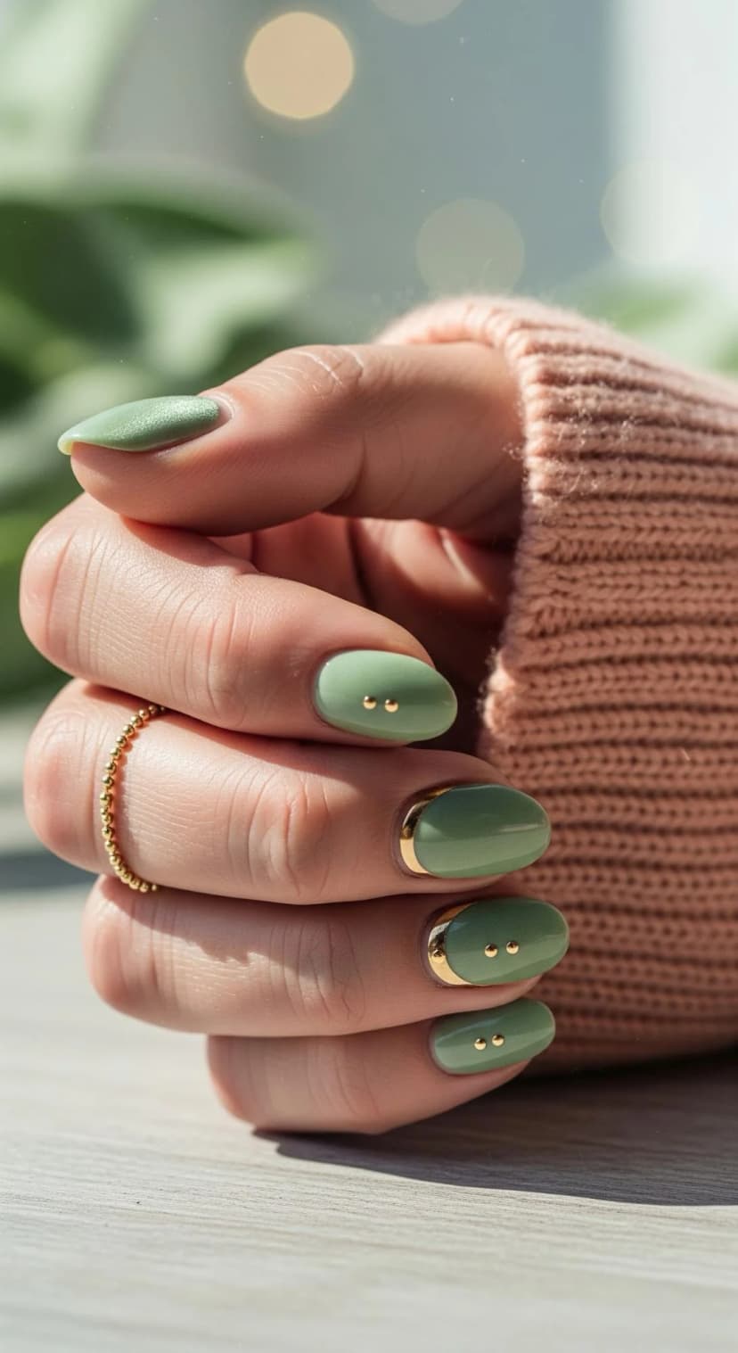 Sage Green Velvet Cat-Eye + Gold Foil Accents