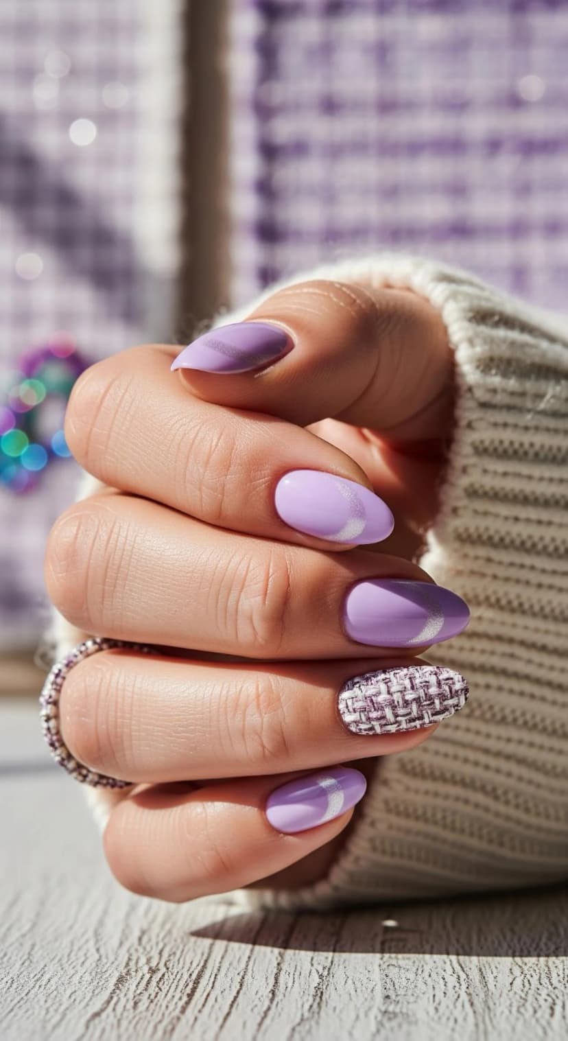 Lavender Matte French Tip + Textured Tweed Accent