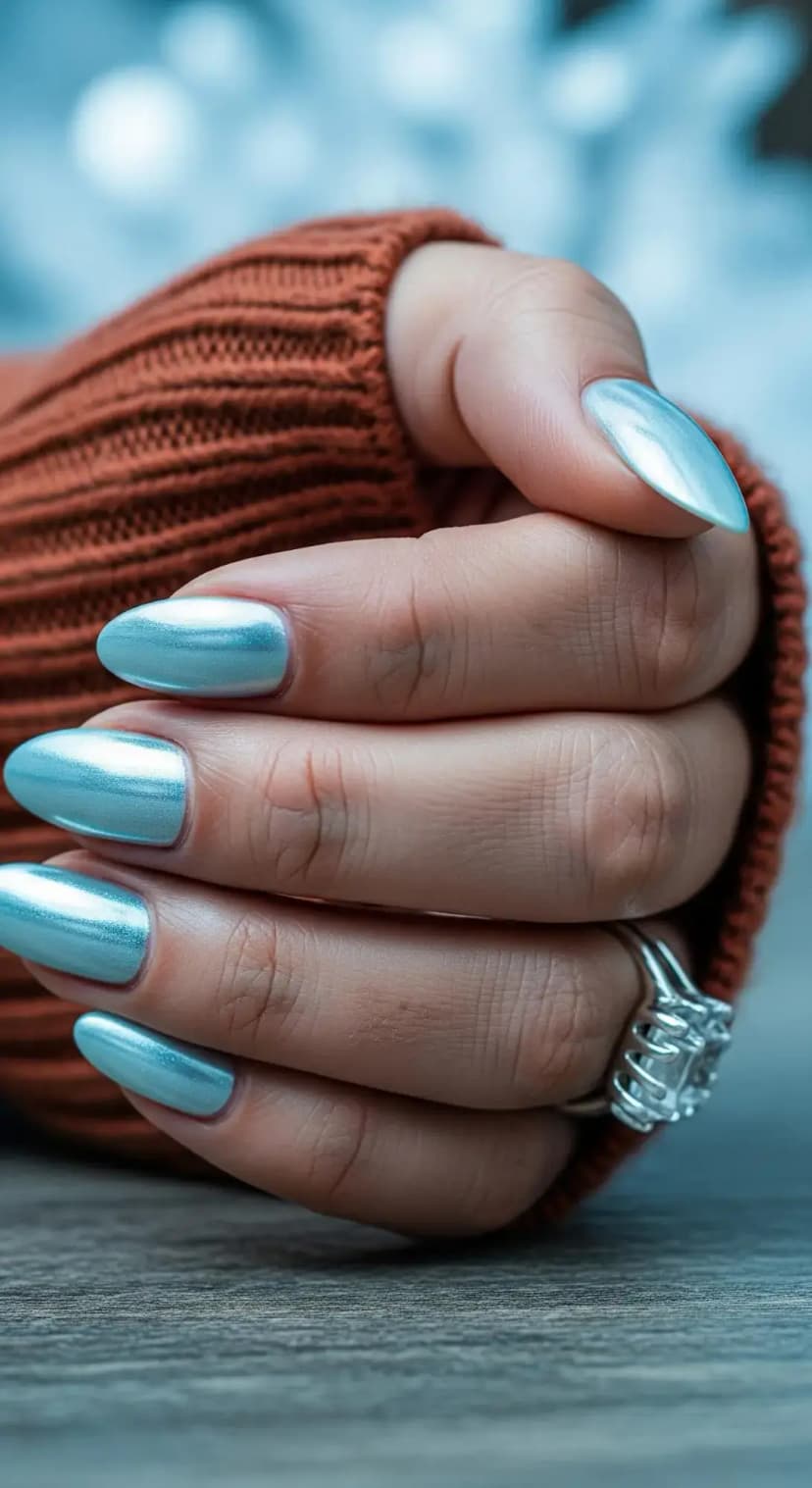 Icy Blue Chrome Nails