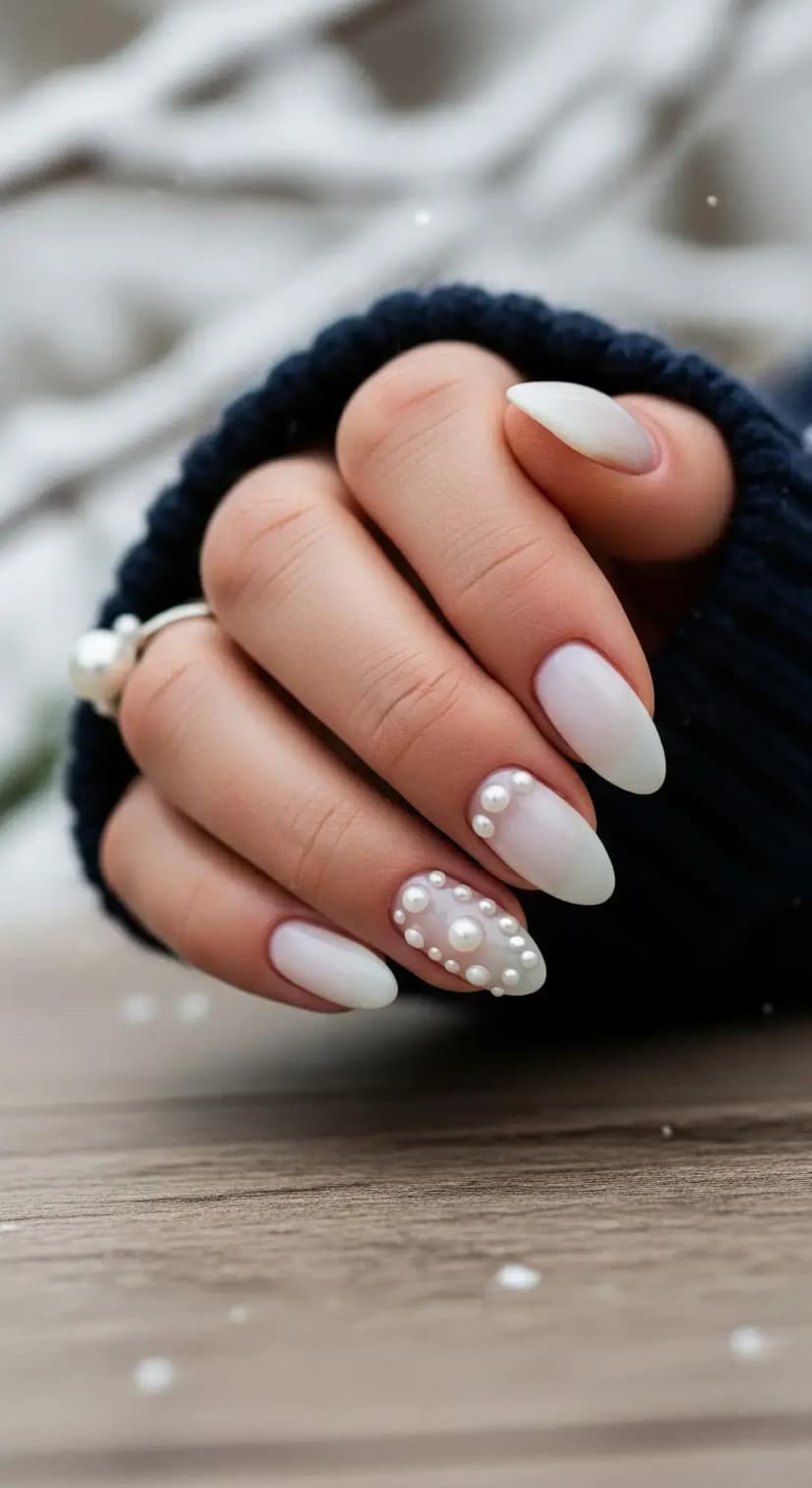 Milky White Pearl Nails