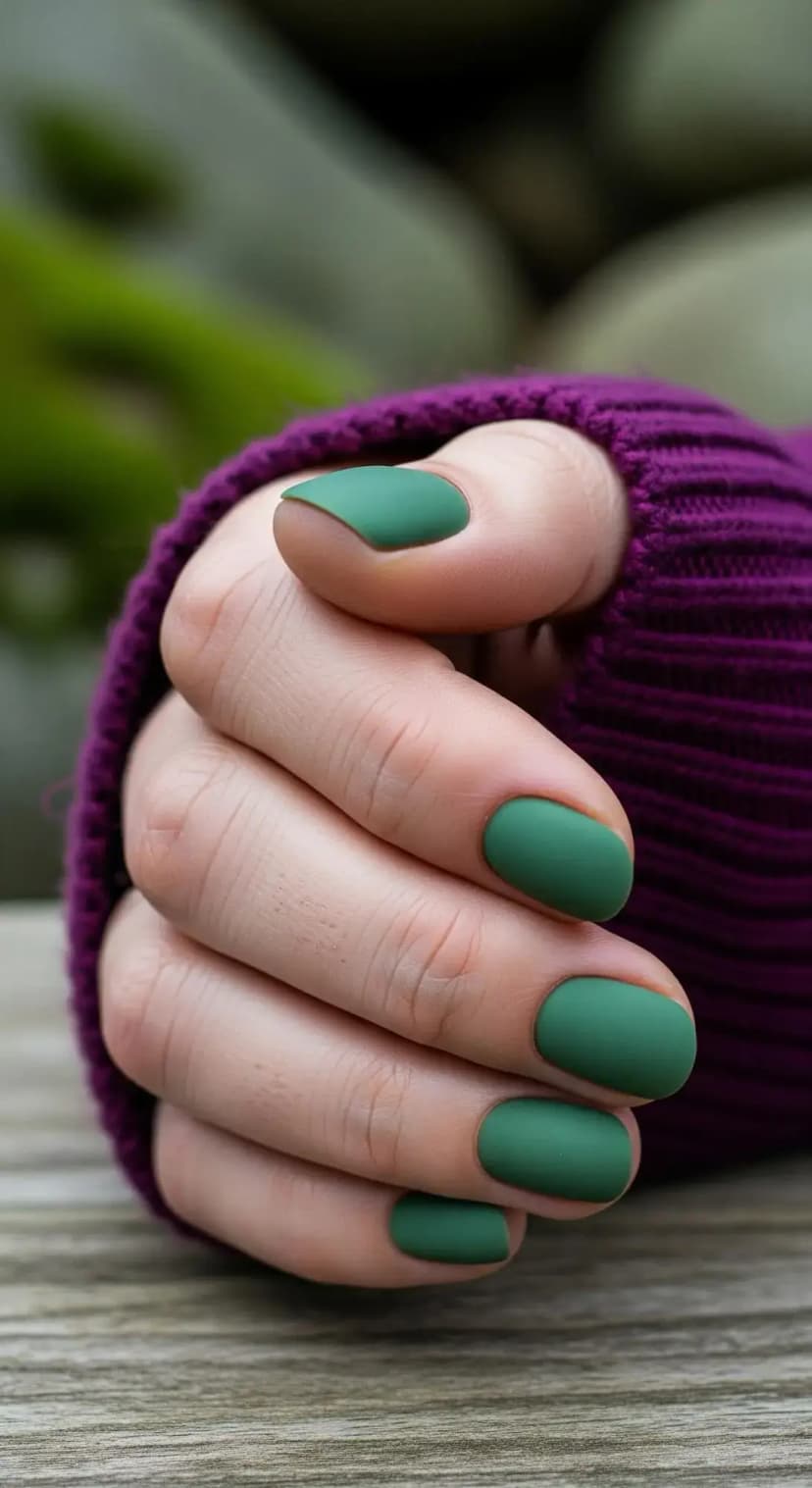 Mossy Green Matte Nails