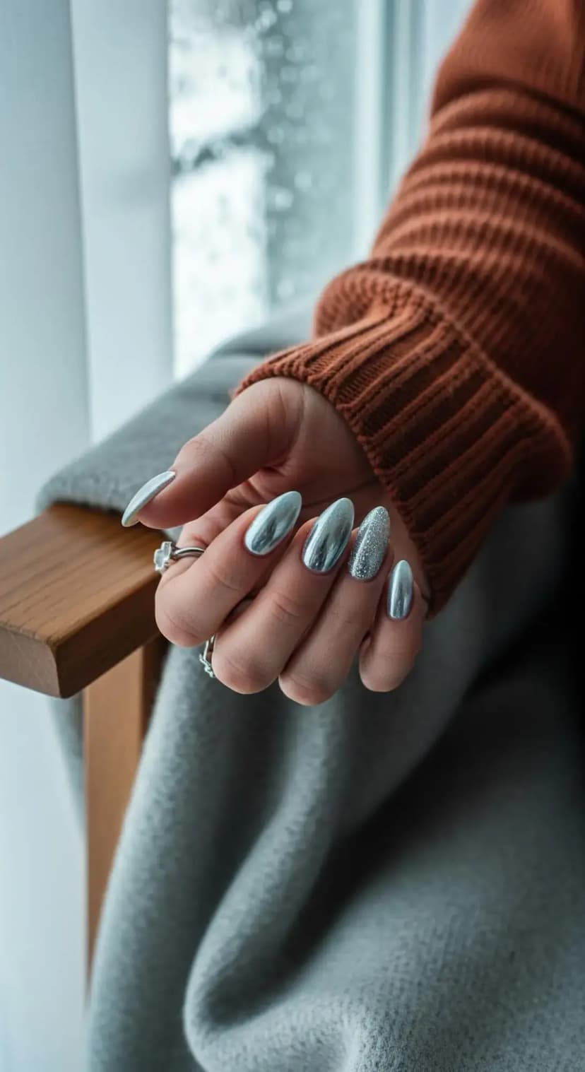 Silver Glitter Nails