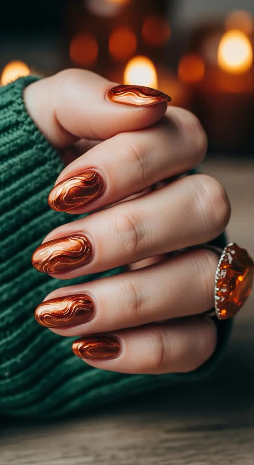 Copper Amber Swirl Nails
