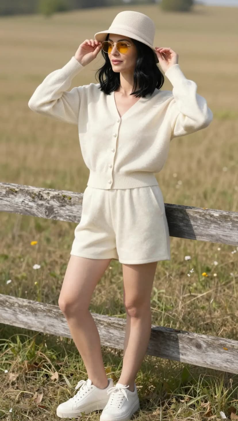 Cream Knit Cardigan + Cream Knit Shorts