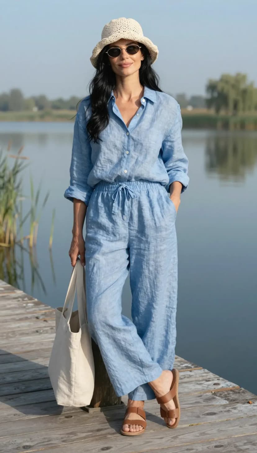 Light Blue Linen Shirt + Light Blue Linen Pants