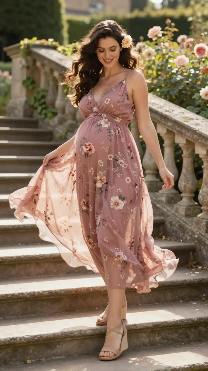 Rose Floral Chiffon Maxi Dress