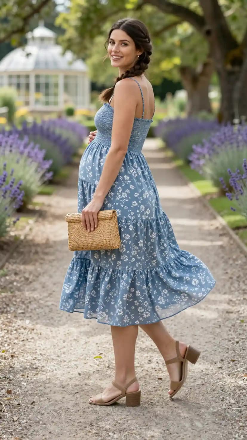 Blue Floral Chiffon Maxi Dress