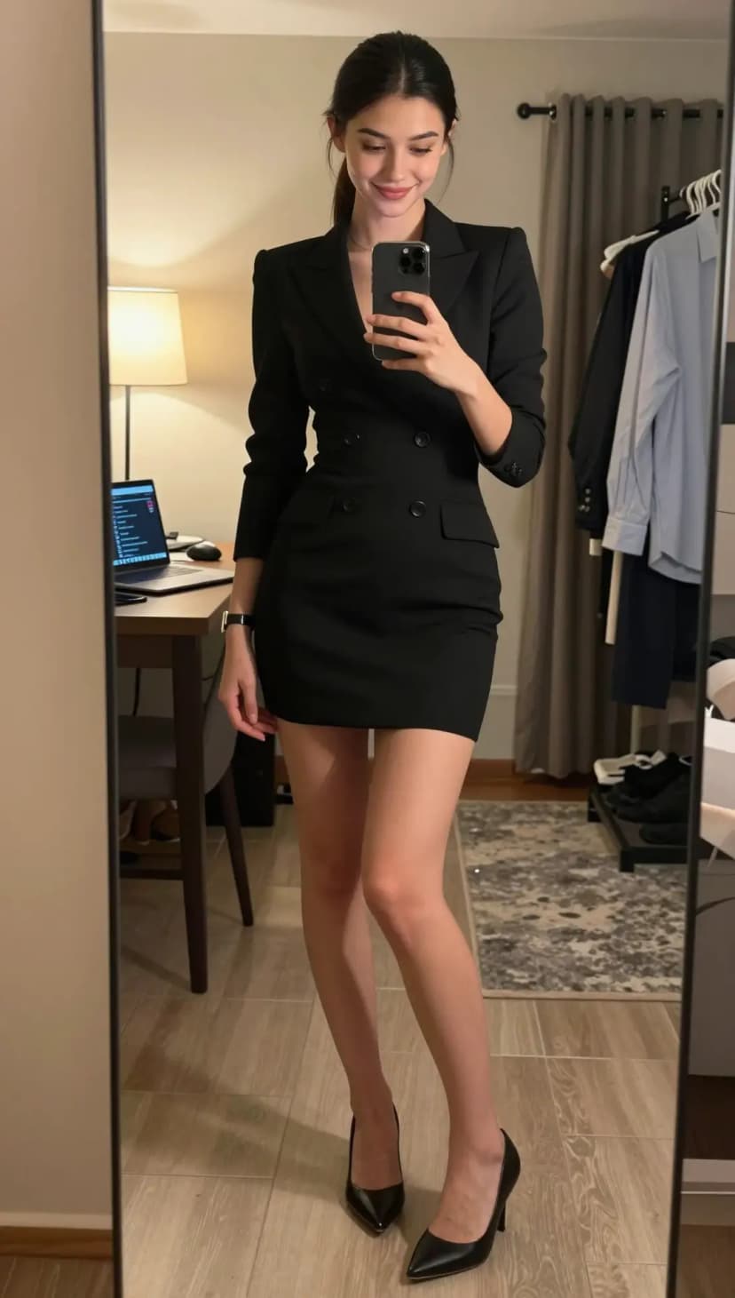 Black Crepe Blazer Dress + Black Leather Pumps