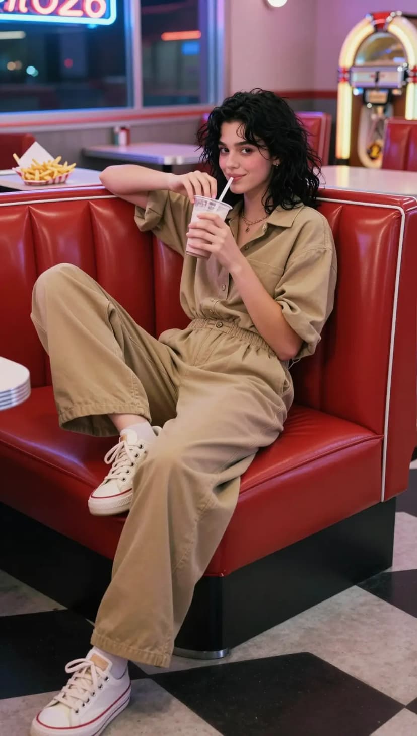 Tan Cotton Jumpsuit + White Canvas Sneakers