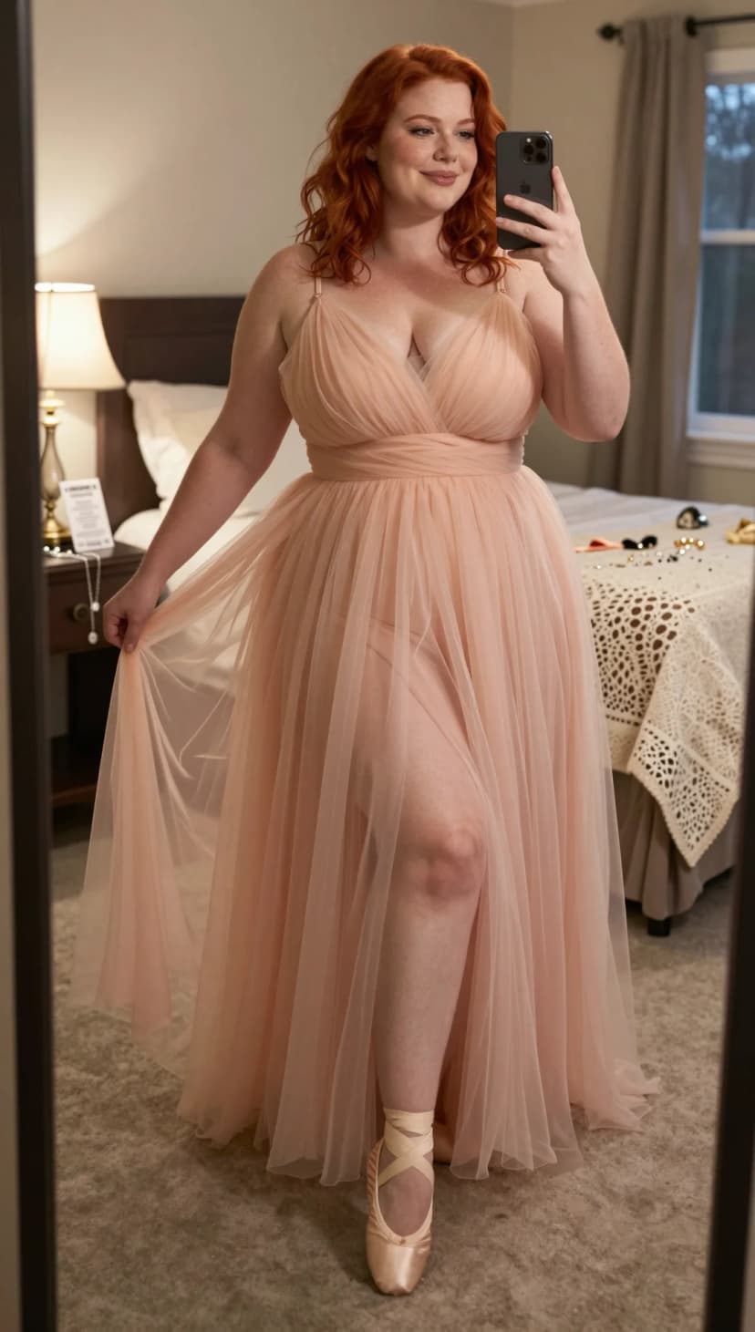 Peach Tulle Gown + Satin Ballet Flats