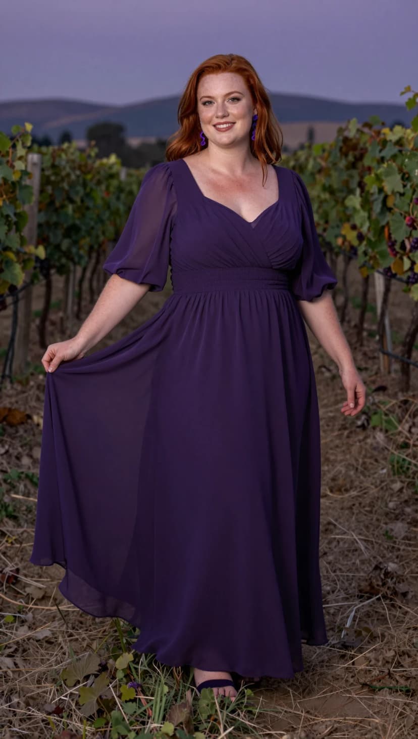 Purple Chiffon Empire Waist Gown + Purple Swirl Earrings
