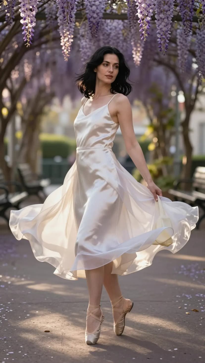 Cream Satin Slip Dress + Nude Ballet Flats