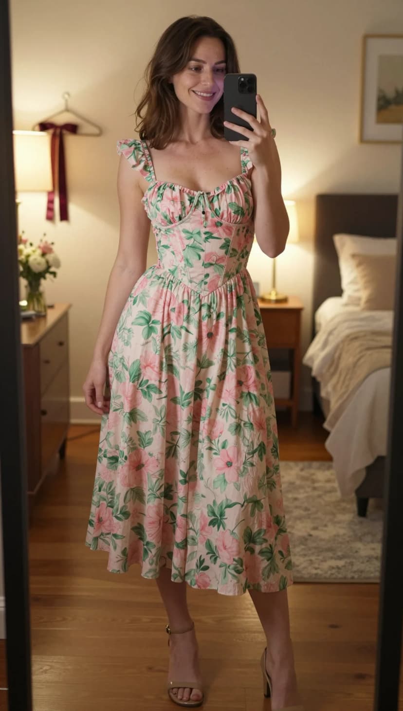 Pink Floral Cotton Corset Dress