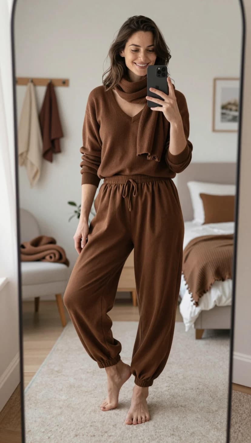 Brown Knit Sweater + Brown Knit Joggers + Brown Knit Scarf