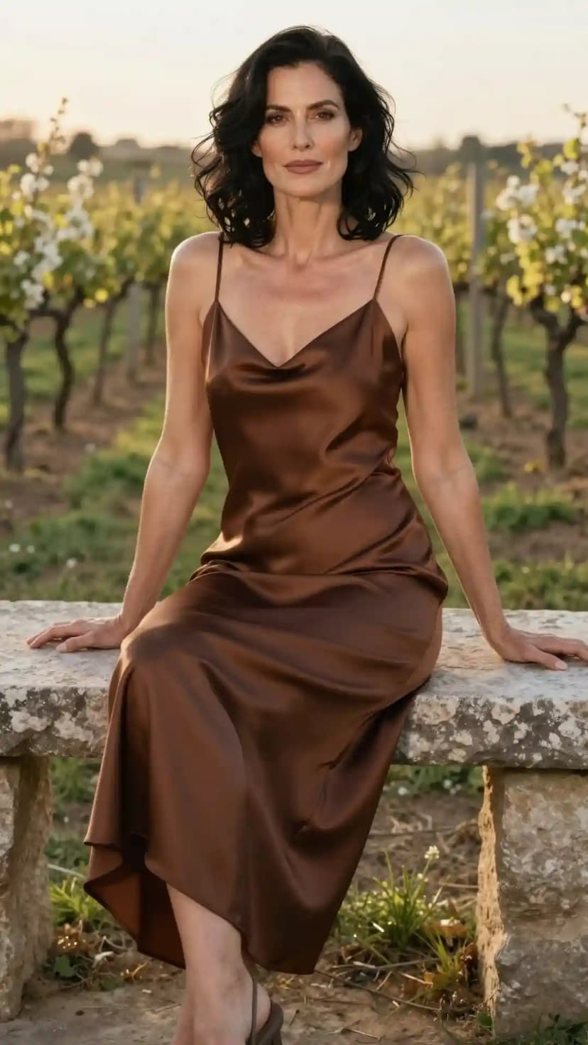 Brown Satin Slip Dress