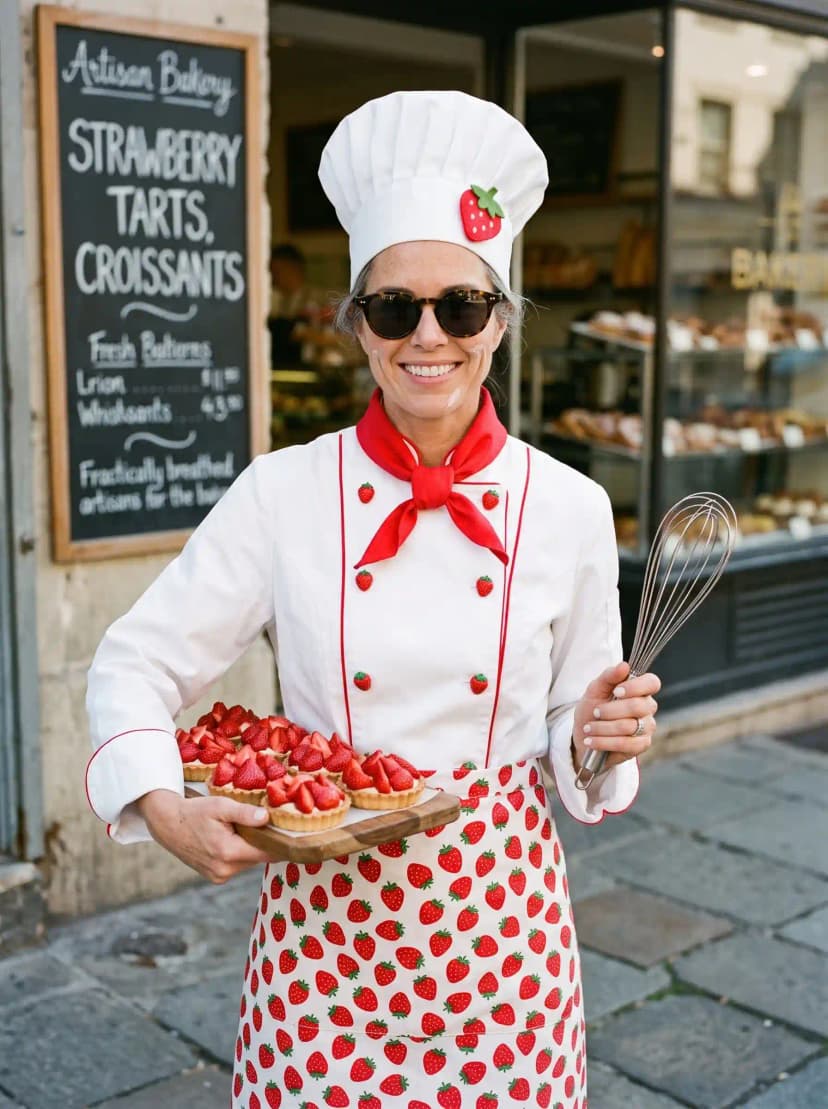 White Chef Jacket + Red Polka Dot Apron