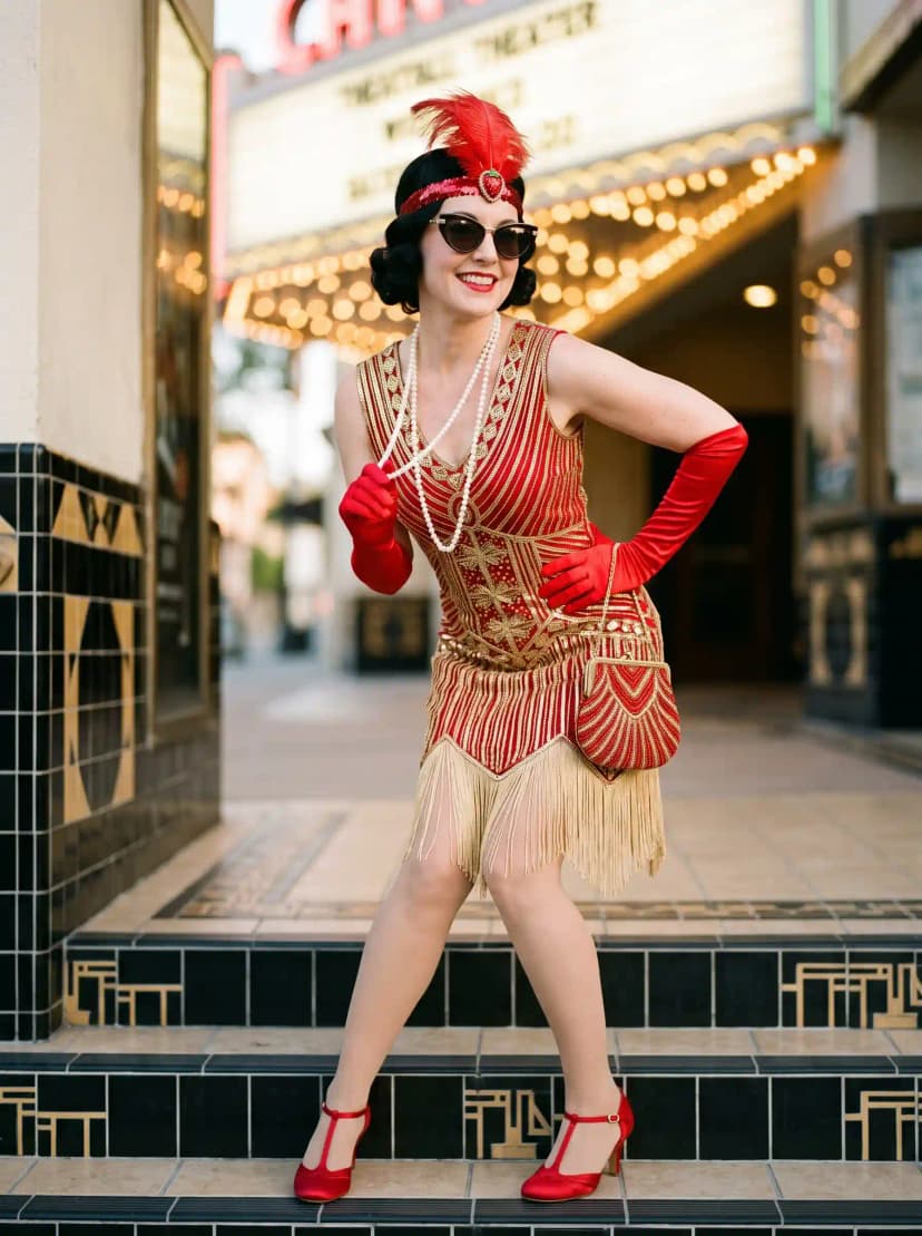 Red and Gold Fringe Flapper Dress