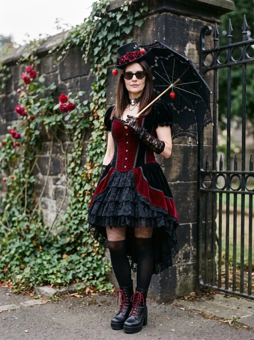 Black and Red Velvet Dress