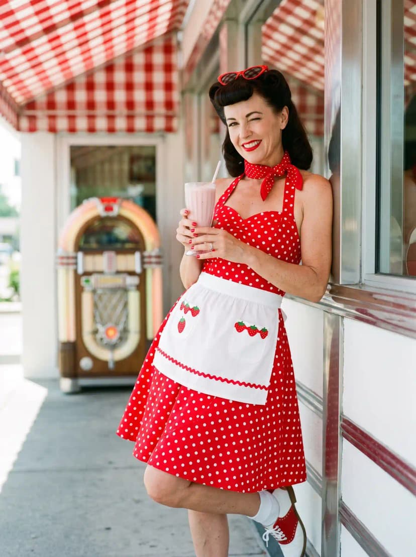 Red Polka Dot Dress + White Apron