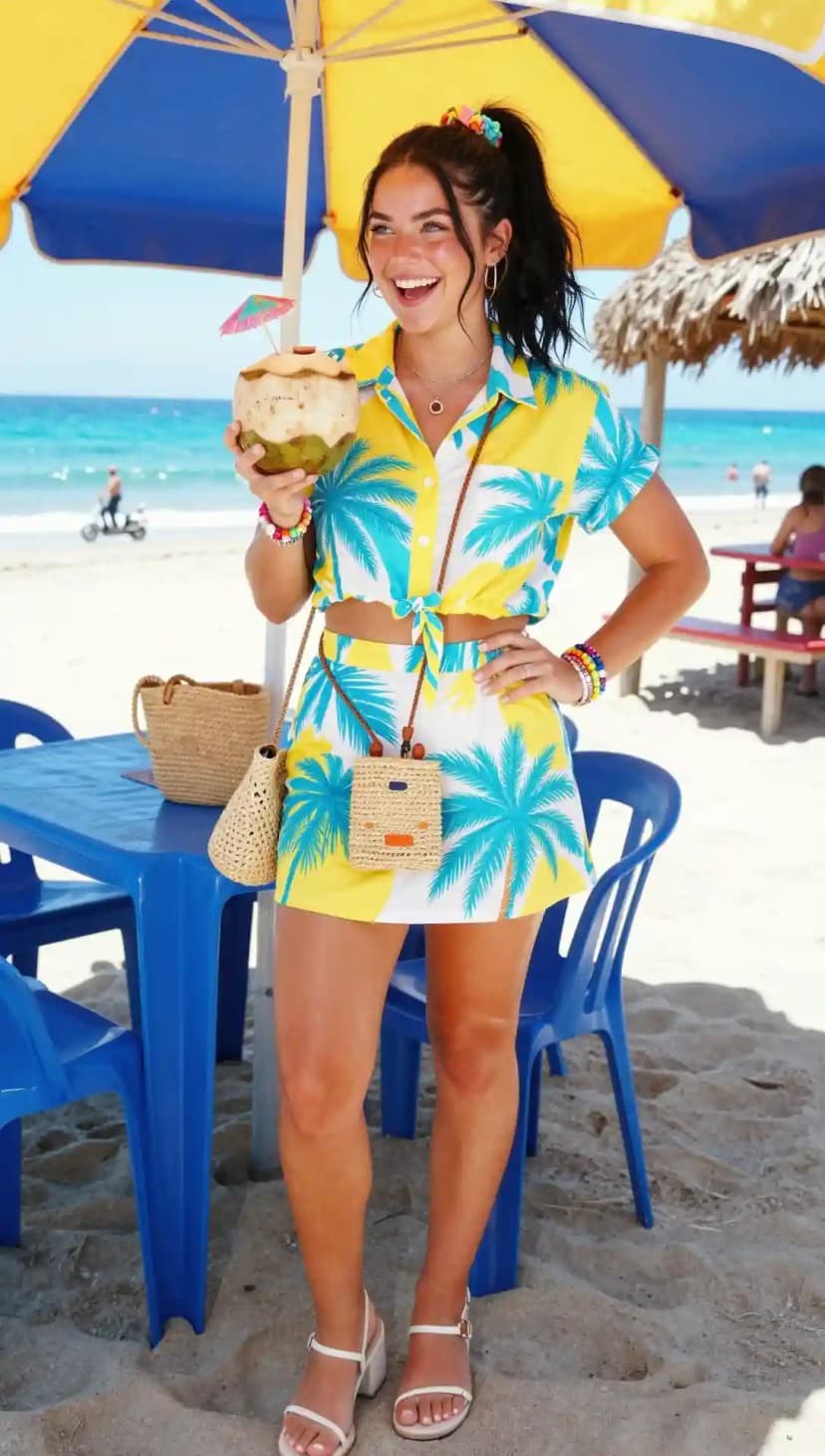 Yellow Palm Tree Shirt + Matching Mini Skirt