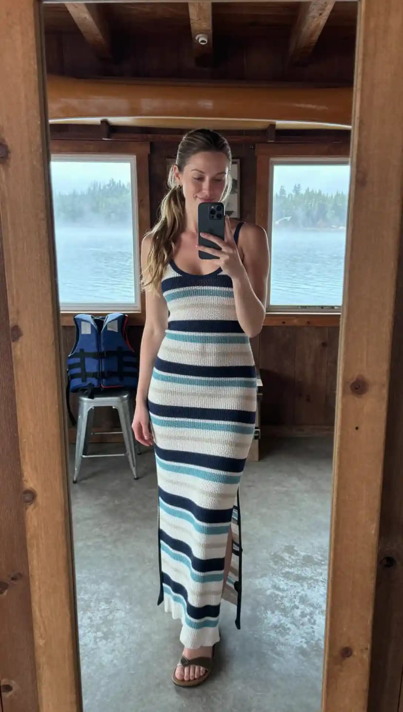 Striped Knit Maxi Dress + Flat Sandals
